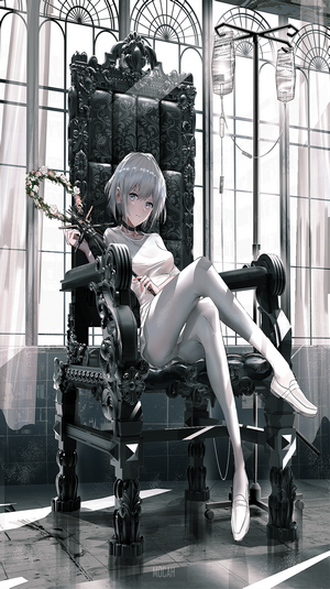 Anime Girl on Ornate Throne in Sunlit Room