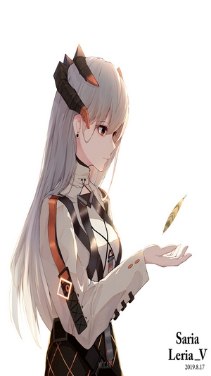 Anime girl with horns holding a feather