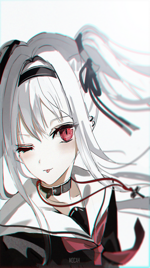 Anime girl with white hair and red eyes