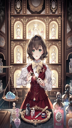 Anime girl in a perfume shop