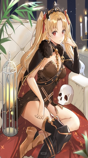 Ereshkigal from Fate/Grand Order sitting on a couch