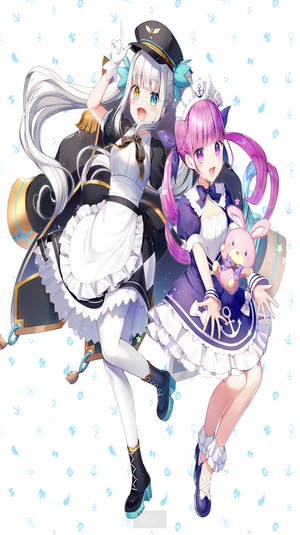 Two anime girls in maid outfits with nautical themes
