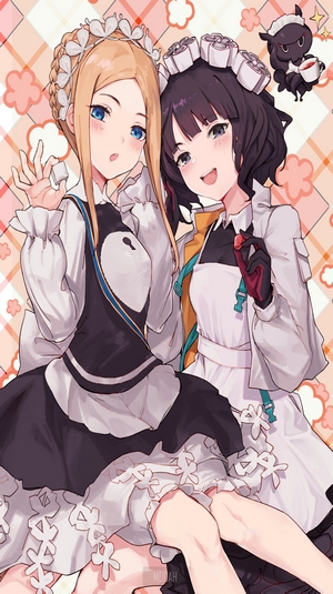 Two anime maids with a small creature