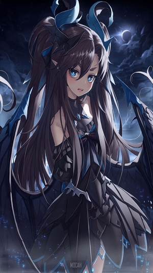 Elegant Dark Fantasy Anime Girl with Blue Eyes