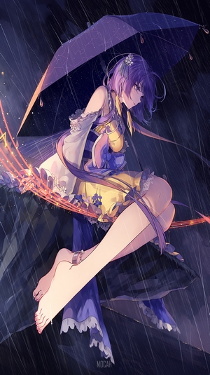 Anime girl with umbrella in the rain