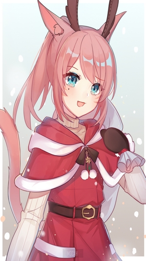 Anime girl with pink hair and reindeer antlers