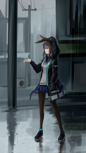 Amiya from Arknights in the rain