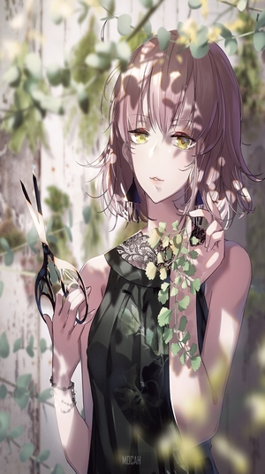 Anime girl with scissors and vine