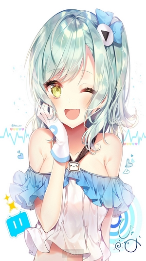 Anime girl with blue dress and light blue hair
