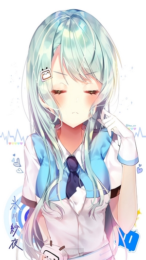 Anime girl with light blue hair and white uniform