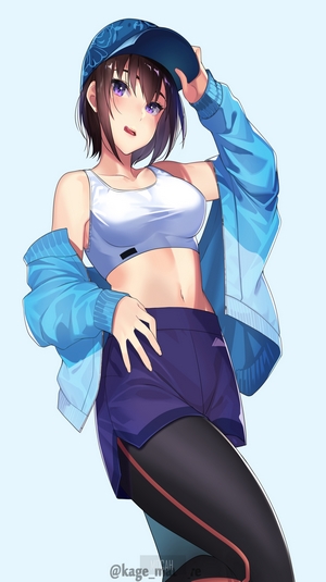 Anime girl wearing sportswear and a cap