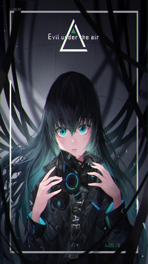 Anime girl with headphones and gas mask