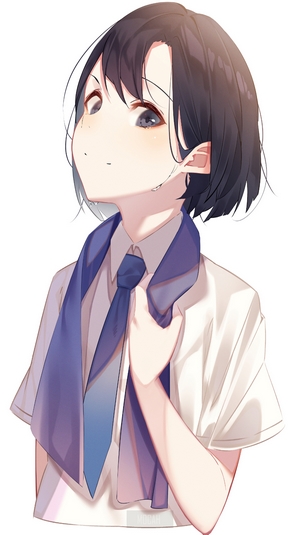 Anime girl in school uniform with blue scarf