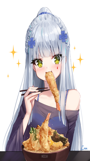 Anime girl eating tempura from Girls Frontline