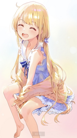 Anime girl with blonde hair and blue dress
