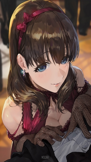 Anime girl with brown hair and blue eyes