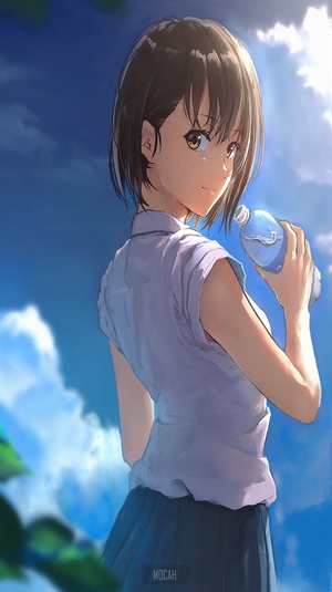 Anime girl drinking water from a bottle
