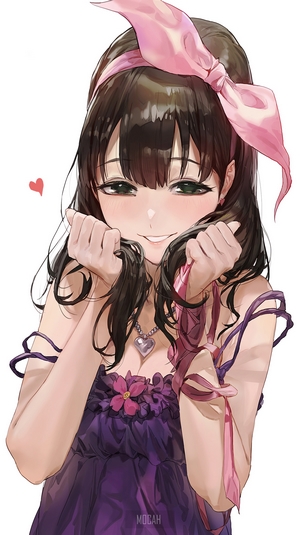 Anime girl with pink bow and purple dress