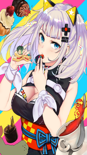 Anime girl with sweets and drinks