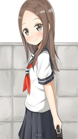 Takagi-san from Karakai Jouzu no Takagi-san holding a gun