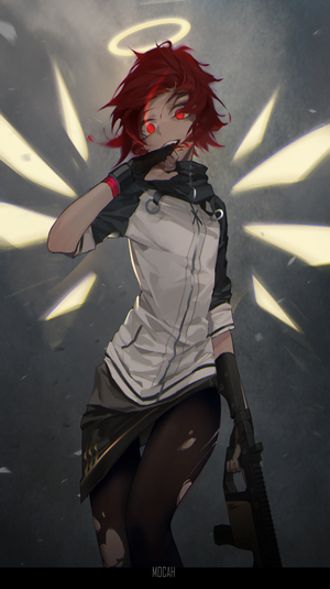 Exusiai from Arknights with wings and gun