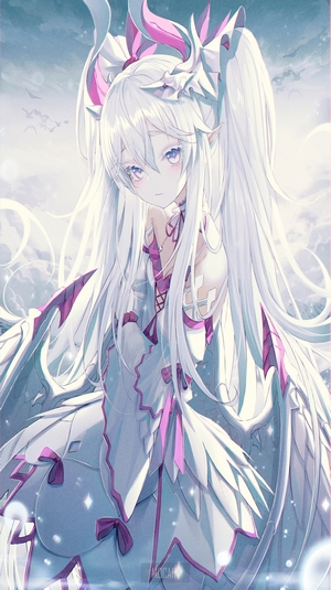 Anime girl with white hair and pink accents