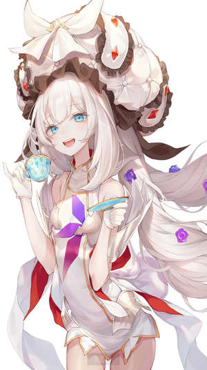 Anime Girl with Elegant White Dress and Tea