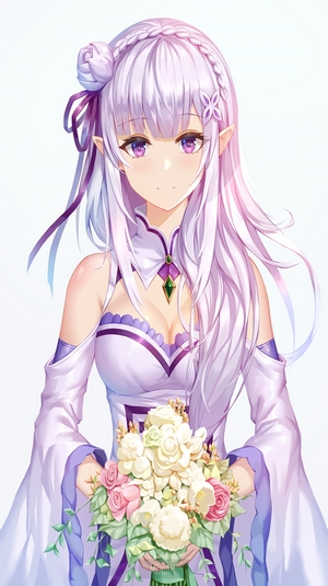 Emilia from Re:Zero holding a bouquet