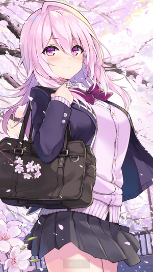 Anime girl with pink hair and school uniform