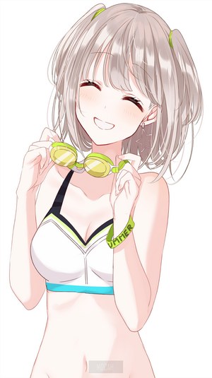 Smiling Anime Girl with Goggles in Summer Outfit