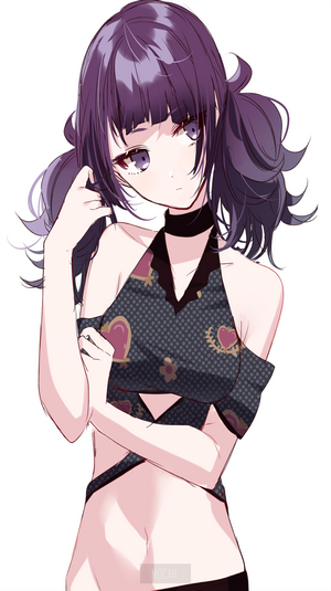 Anime girl with purple pigtails in a swimsuit