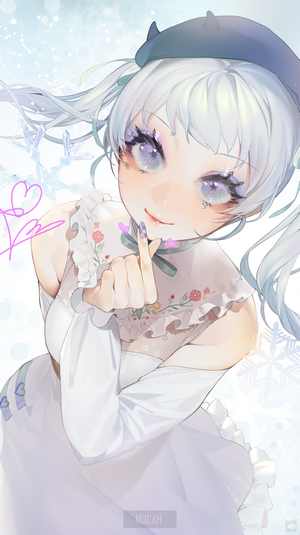 Anime girl with white hair and blue beret