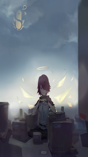Anime girl with halo and packages