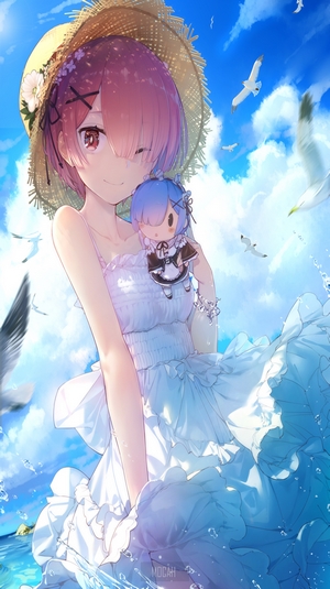 Rem and Ram in White Dress under Clear Sky