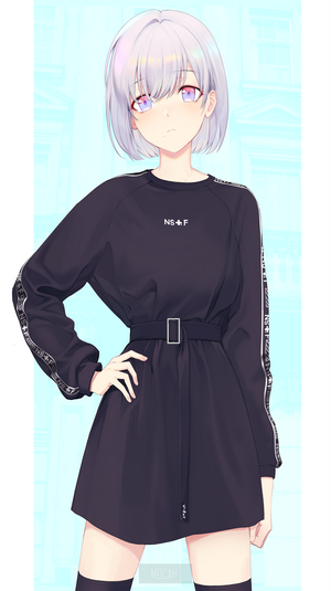 Anime Girl with White Hair in Black Sweater Dress