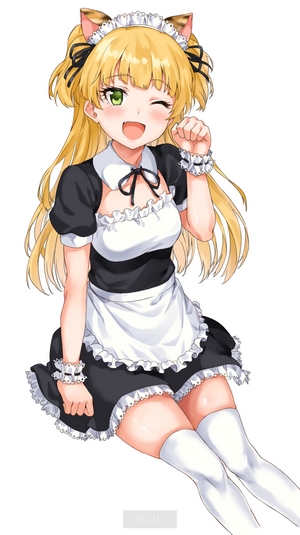 Anime girl with blonde hair and neko ears in maid outfit