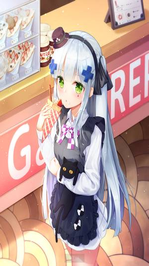 HK416 from Girls Frontline eating a crepe