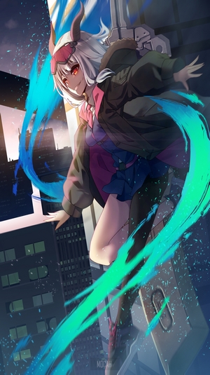 Anime girl with white hair and horns