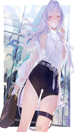 Anime Girl with Long Blue Hair in Stylish Outfit