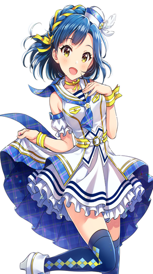 Cheerful Anime Girl in Stylish Blue Dress