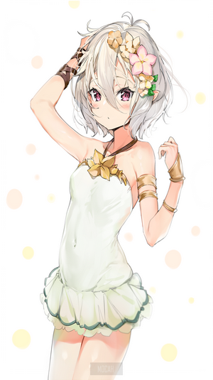 Anime girl with white dress and flowers in hair