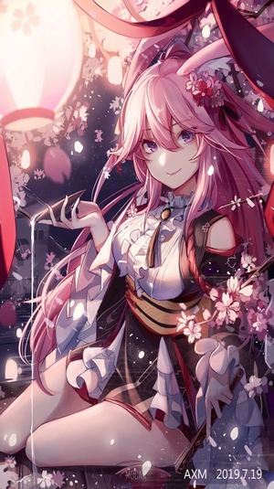 Elegant Bunny Girl with Pink Hair in Cherry Blossom Night