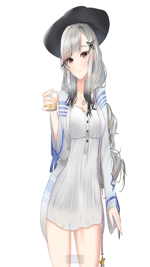 Dunkerque from Azur Lane holding a drink