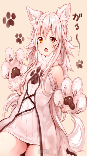 Anime girl with fox ears and paws