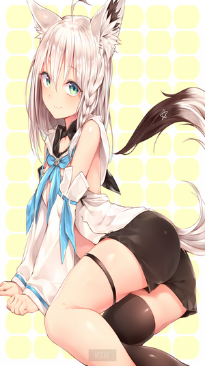 Cute Fox Girl with White Hair and Green Eyes