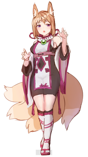 Anime fox girl in traditional Japanese outfit