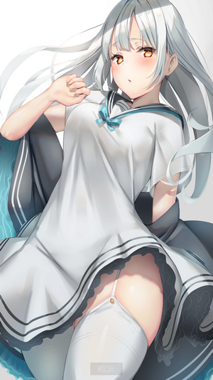 Anime girl with white hair and yellow eyes