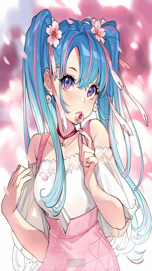 Hatsune Miku with Blue Hair and Cherry Blossoms