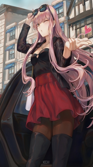Medb from Fate/Grand Order in a city
