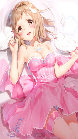 Anime girl in pink dress with doves